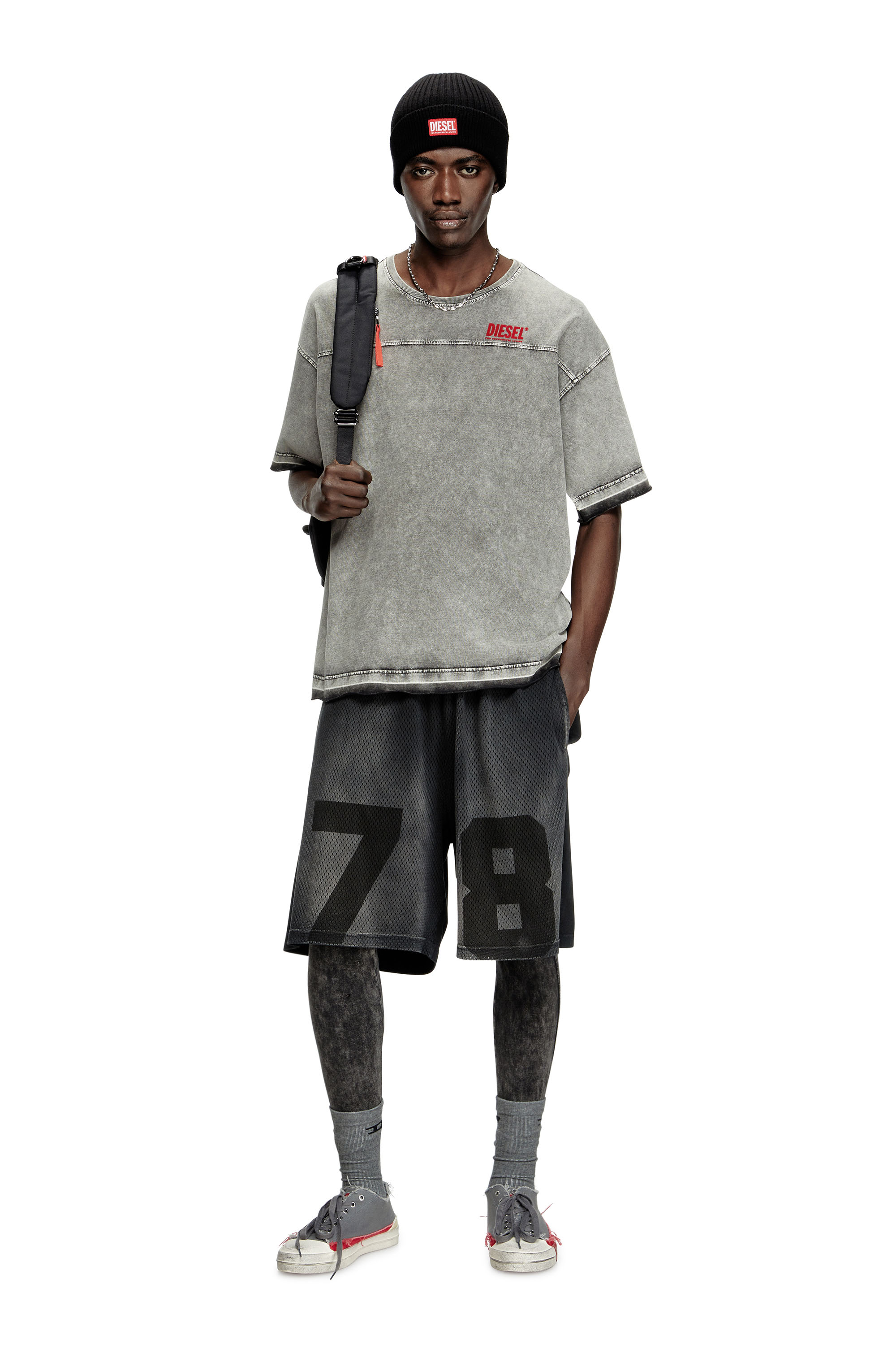 Diesel - P-TAIN-MESH, Male's Jersey and mesh shorts with faded effect in Black - 1