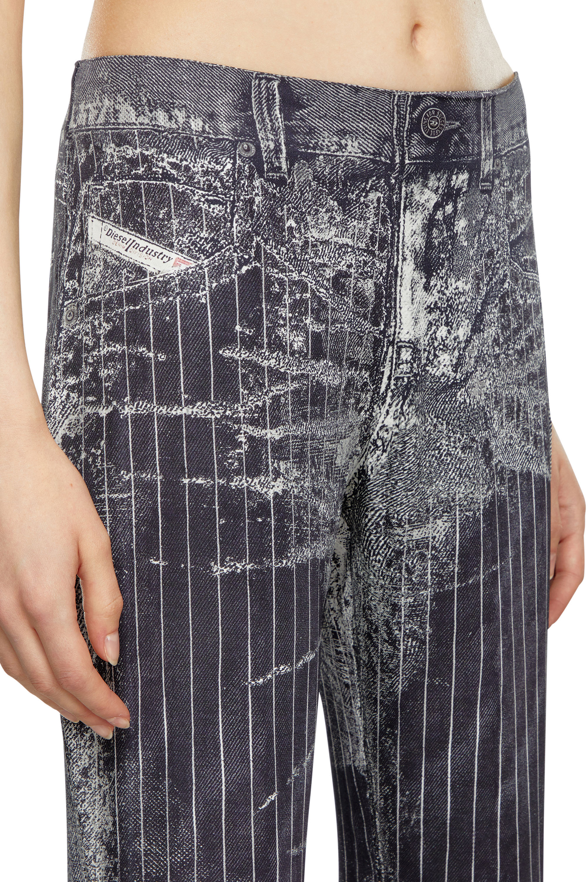 Diesel - P-RETTY, Female's Bootcut satin pants with pinstripe print in Black - 3