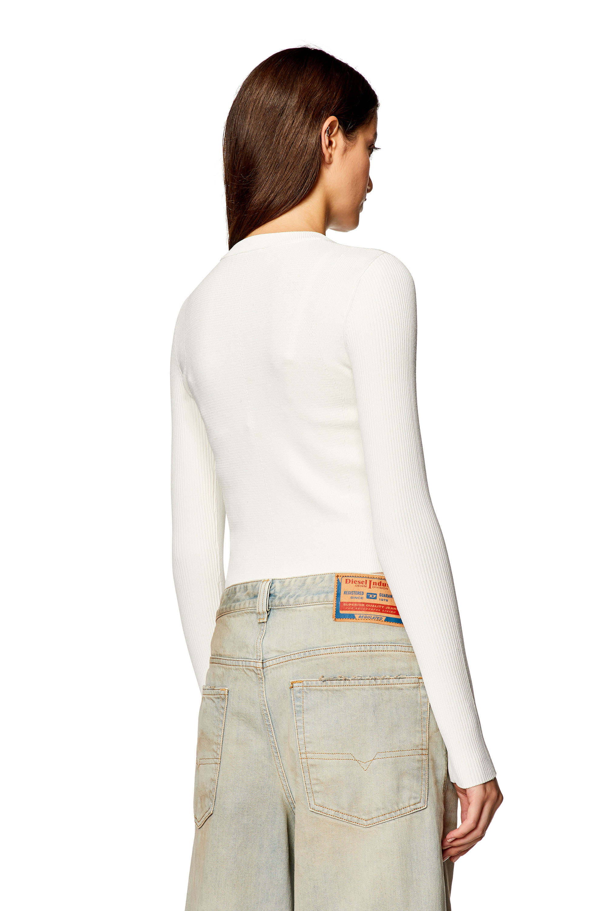Diesel - M-VALARY, Female's Ribbed-knit long-sleeve top in White - 3