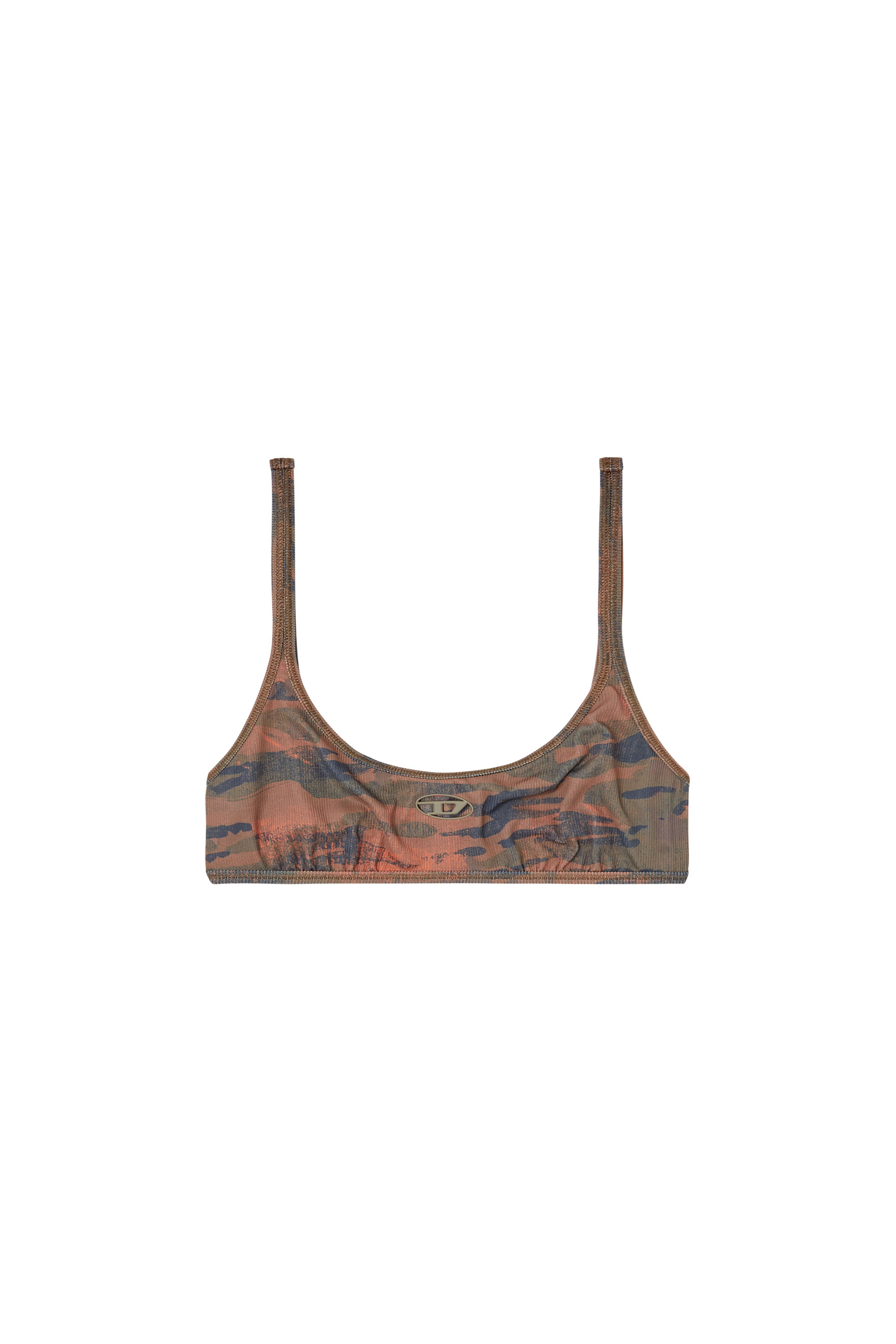 Diesel - UT-BRA-TOP-UTLT, Haut de bikini camouflage avec logo ajouré Femme in Marron - 3