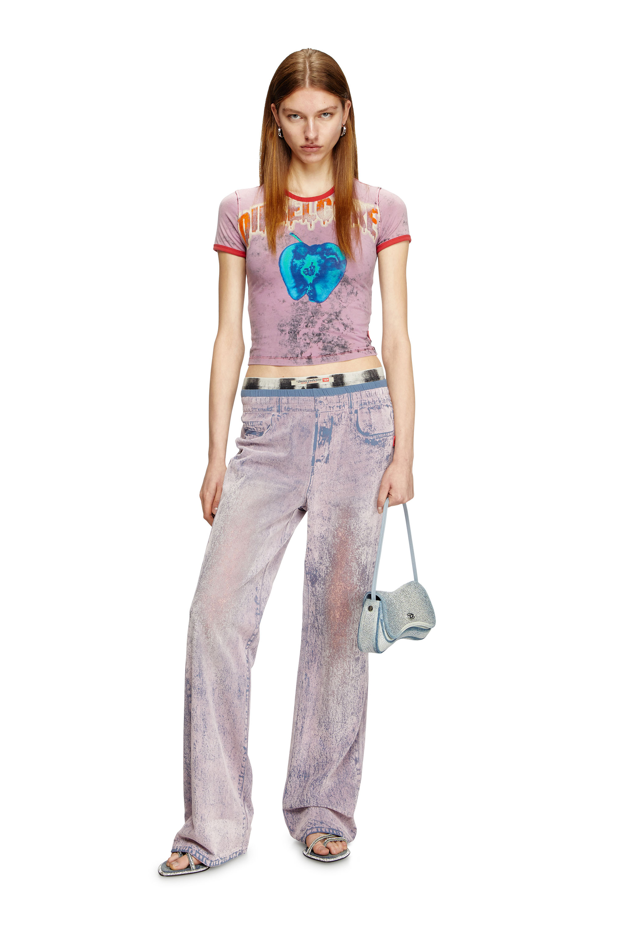 Diesel - P-NERV, Female's Wide leg sweat pants with bleach treatment in Lilac - 4