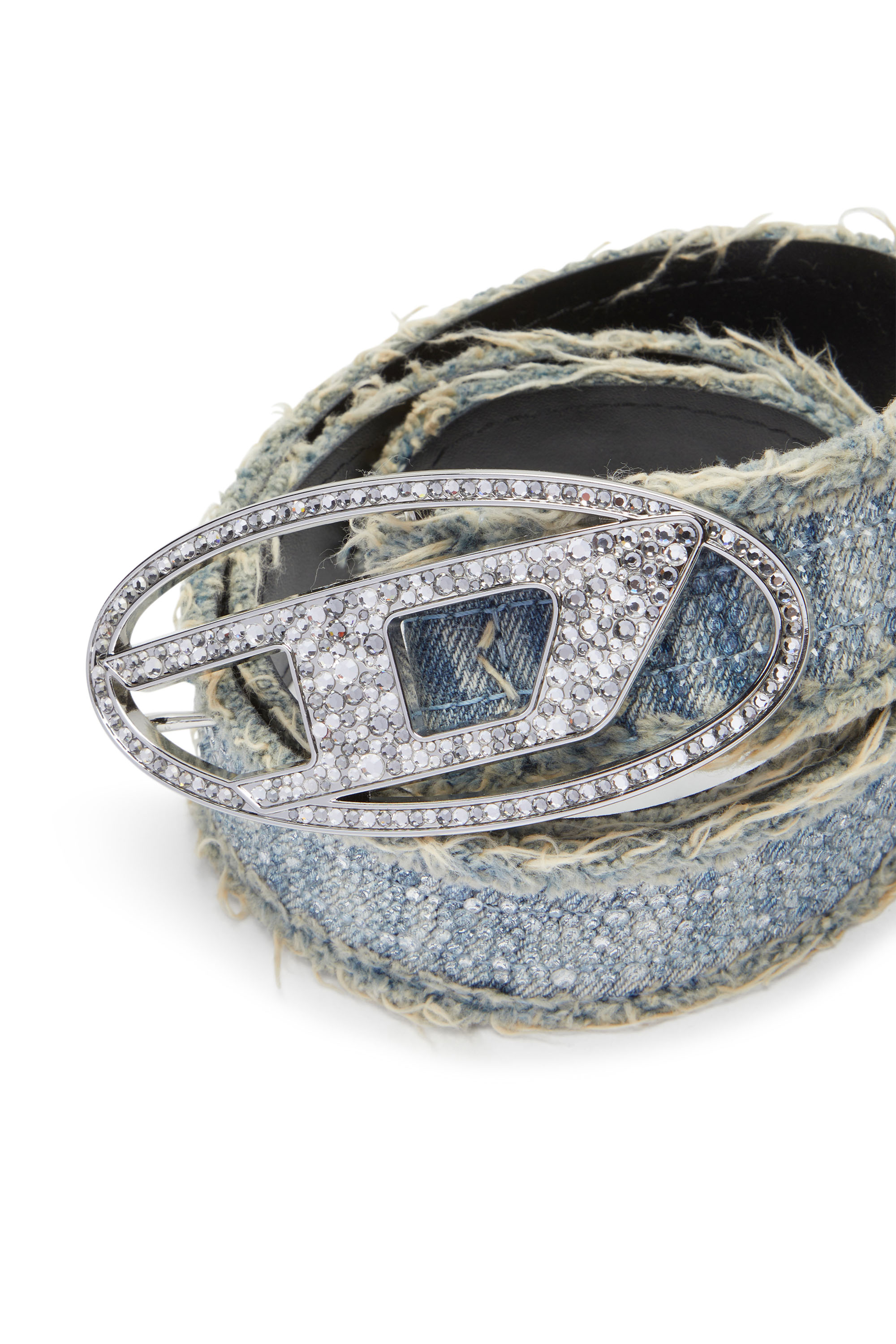 Diesel - B-1DR STRASS, Female's Leather-backed denim belt with crystals in Blue - 3