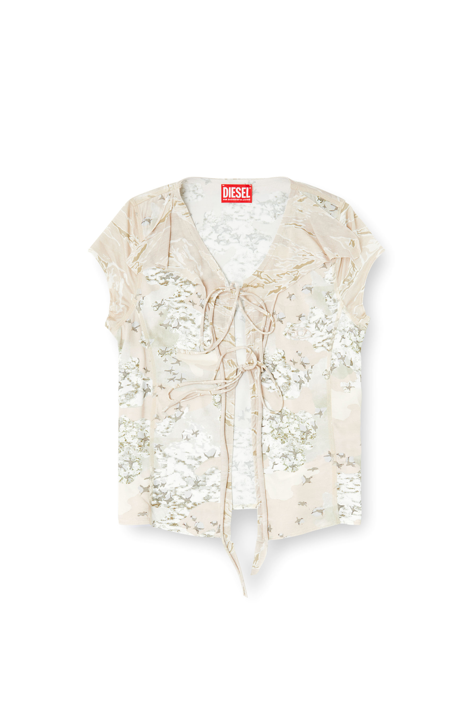 Diesel - T-AFRYMY, Haut à nouer avec imprimés camouflage mélangés Femme in Beige - 4