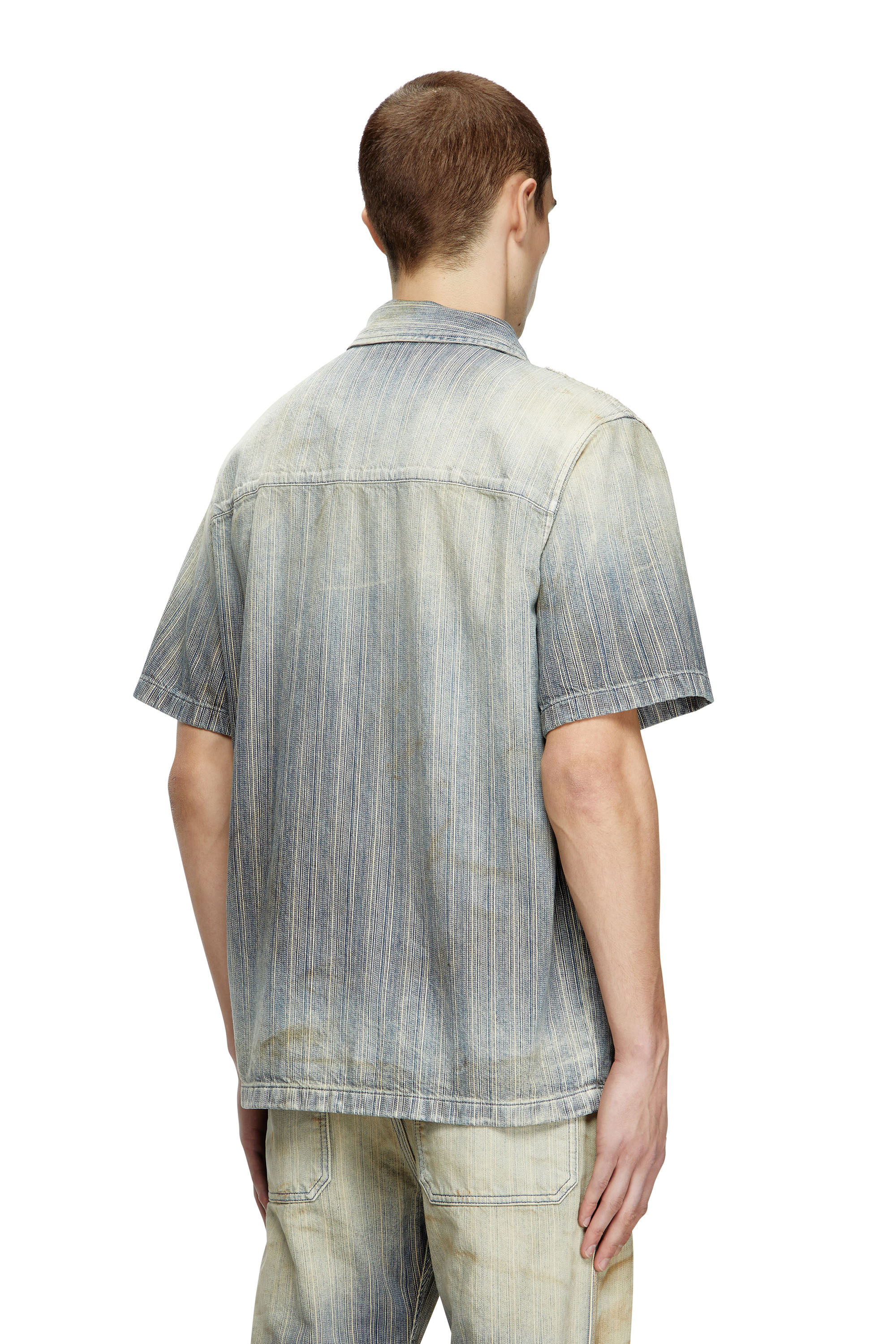 Diesel - D-NABIL-D, Chemise bowling en denim indigo à rayures Homme in Bleu - 3