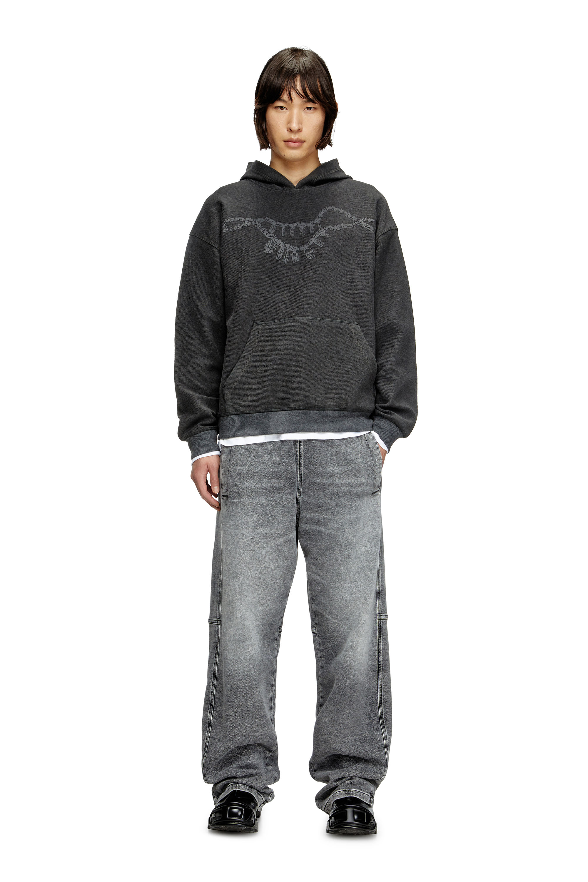 Diesel - S-BOXT-HOOD-HOSHI, Sweat-shirt à capuche avec imprimé collier à breloques Mixte in Gris - 3