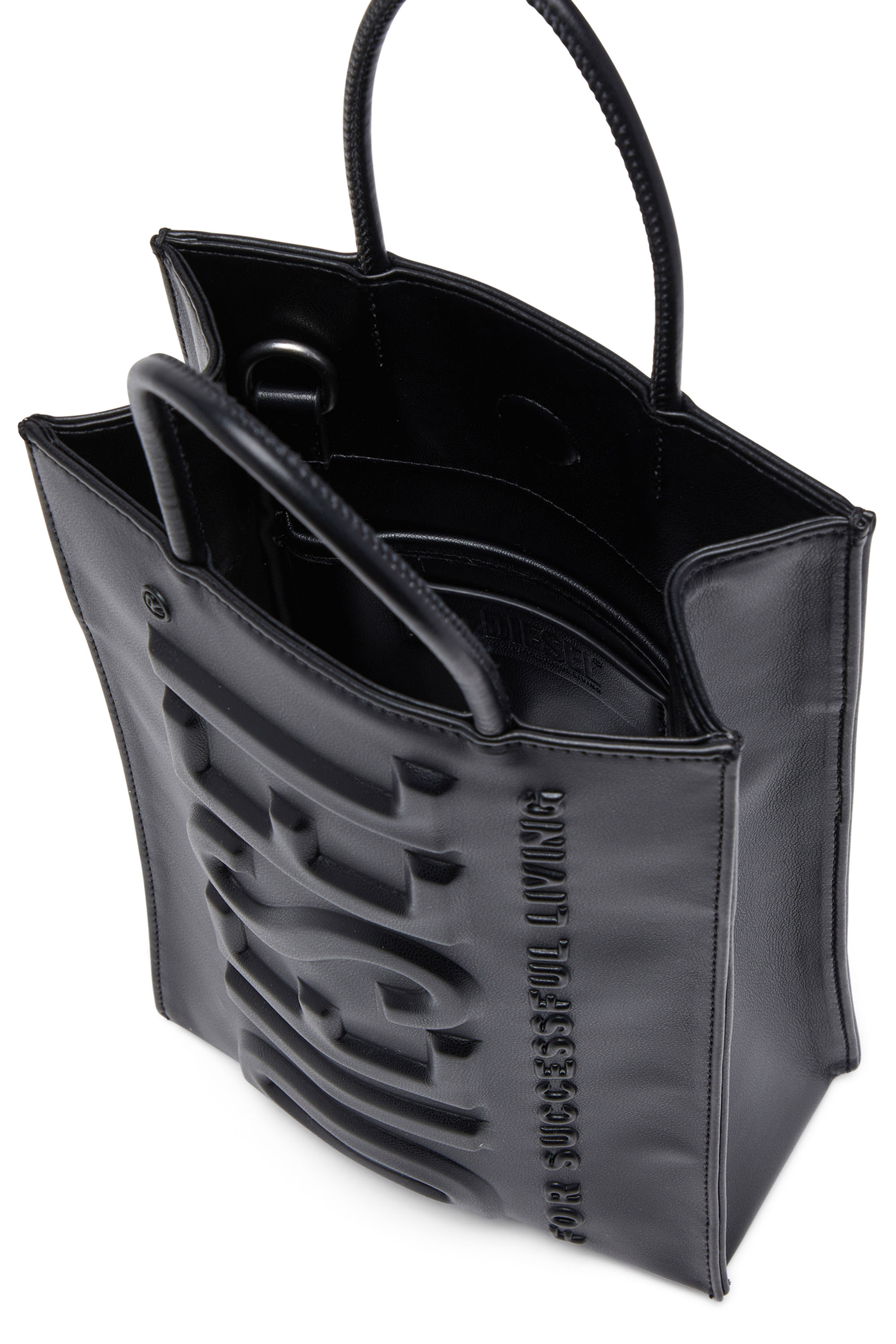 Diesel - DSL 3D SHOPPER M X, Male's Dsl 3D M-PU tote bag with embossed logo in Black - 4