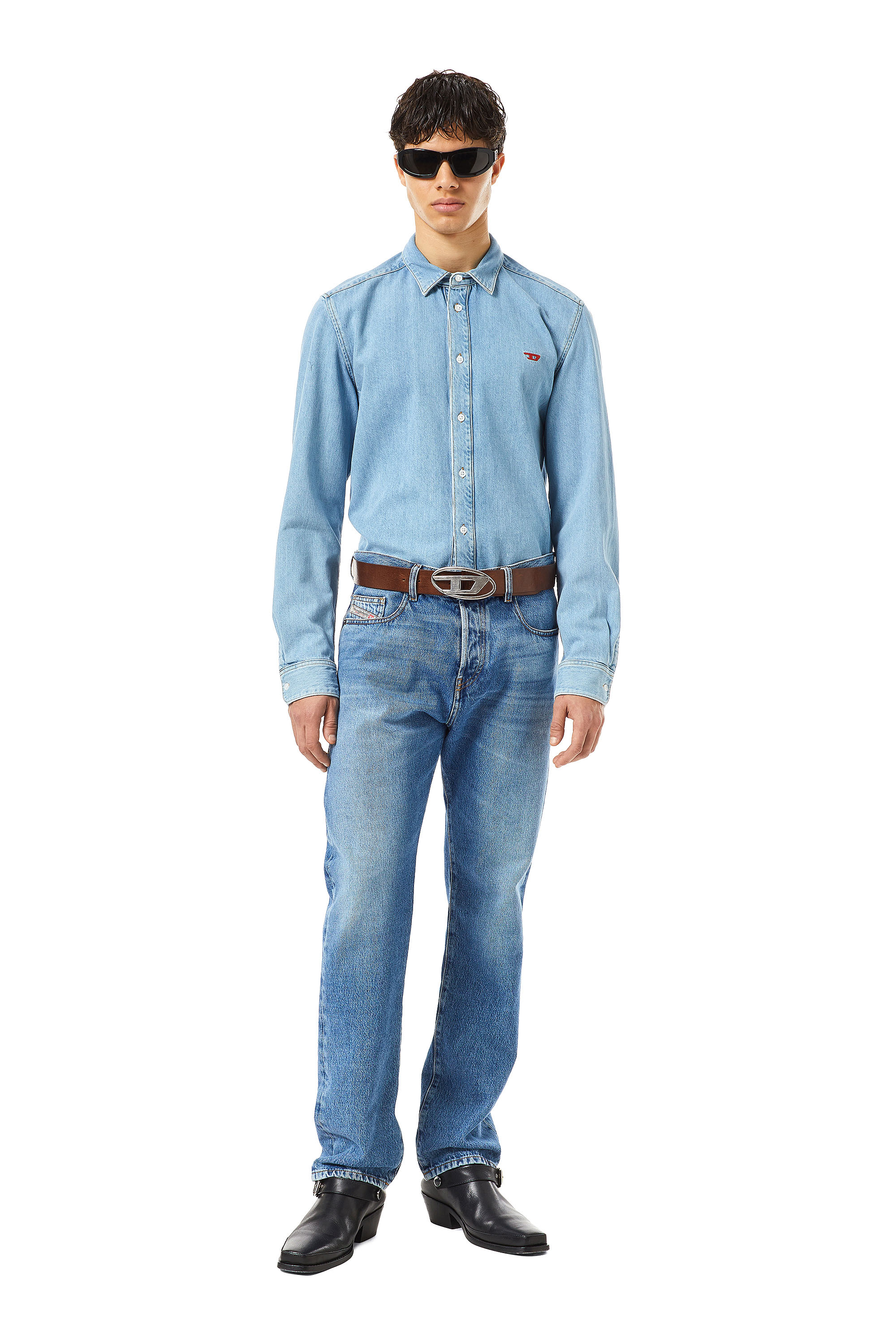 Diesel - B-1DR, Male's Leather belt with D buckle in Brown - 4