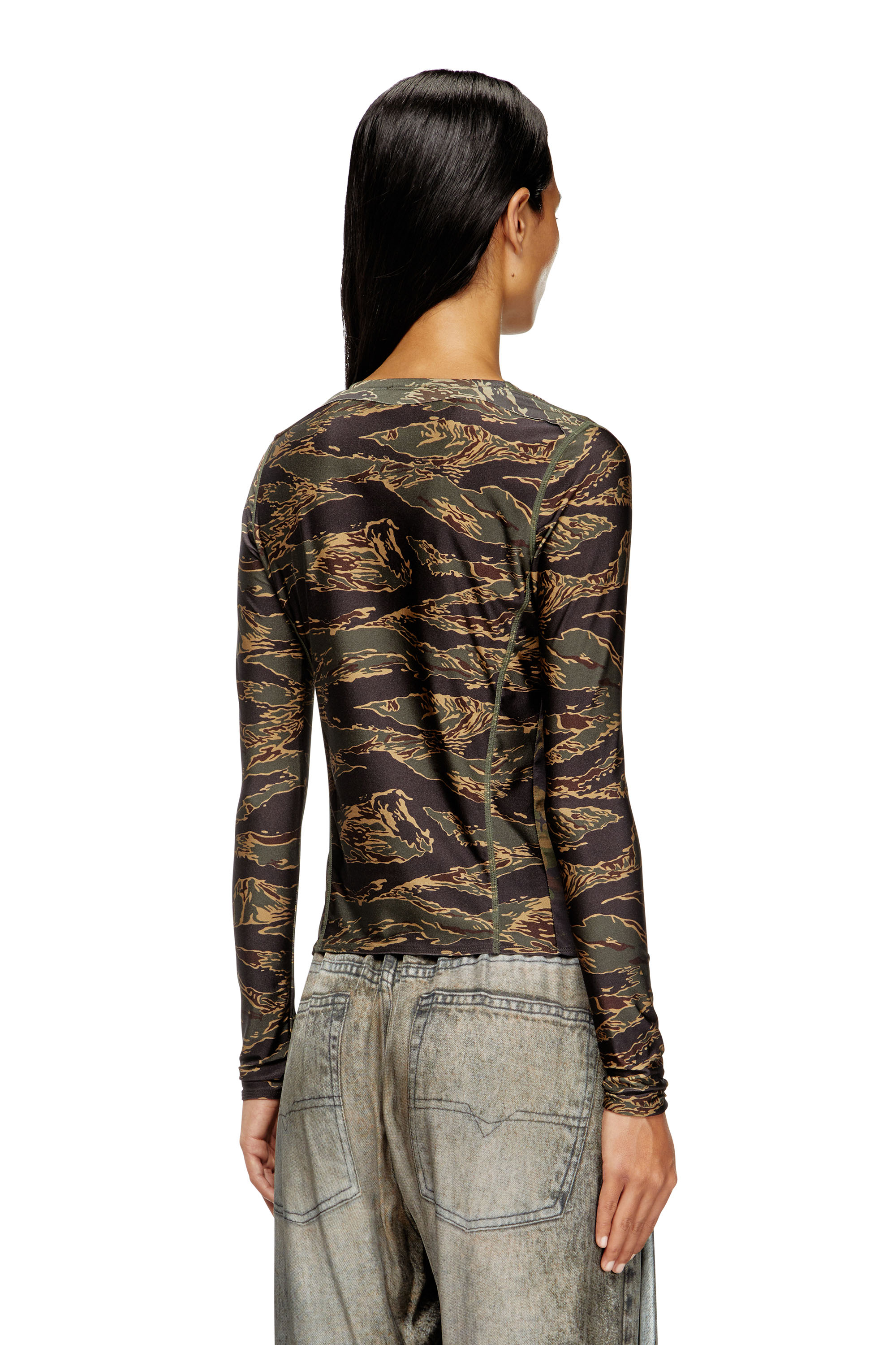 Diesel - T-AFRY, Cardigan à nouer avec imprimés camouflage mélangés Femme in Vert - 3
