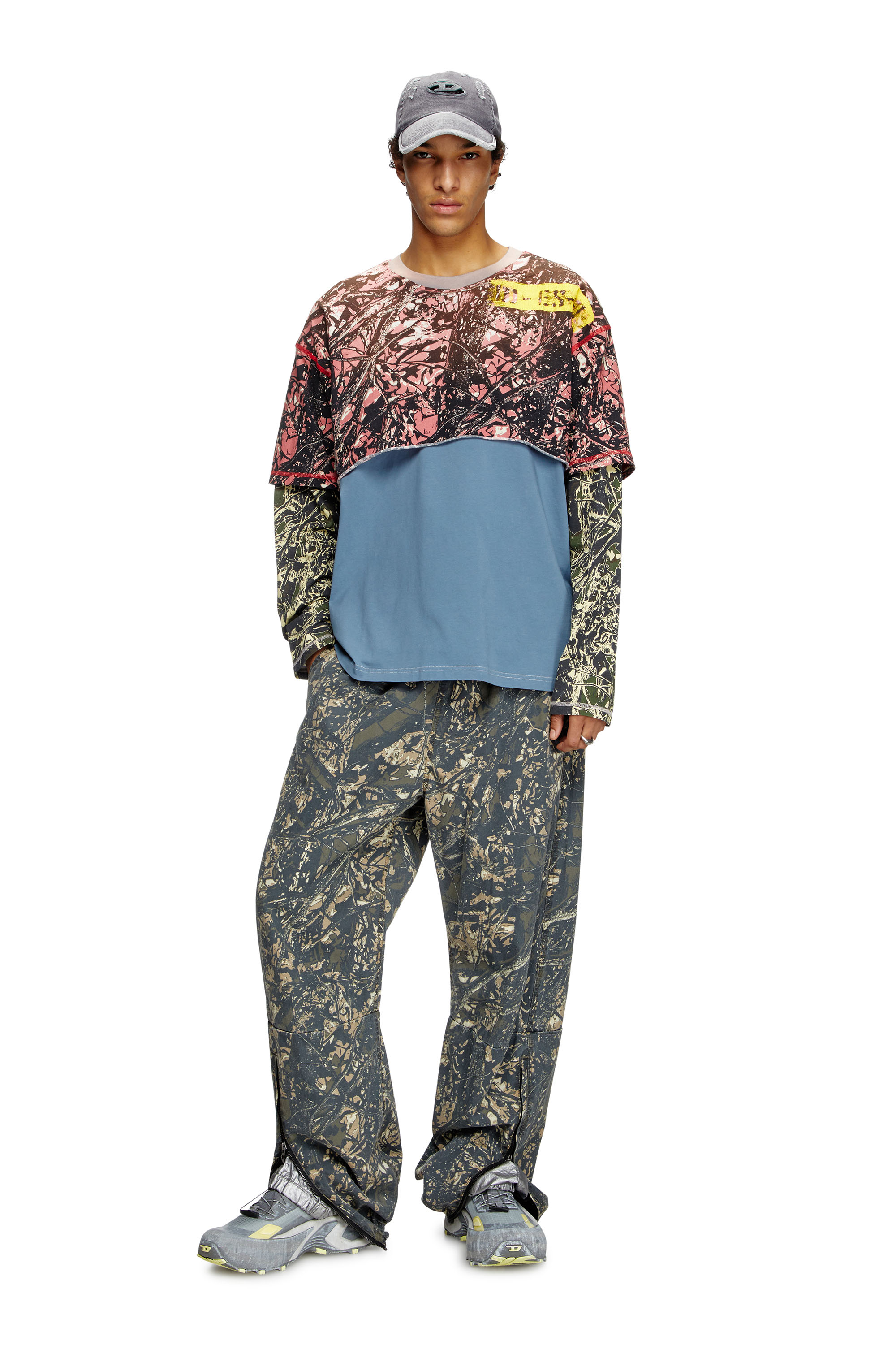 Diesel - T-BESH-CAMOU, Male's Layered T-shirt with camo motif in Blue/Pink - 2