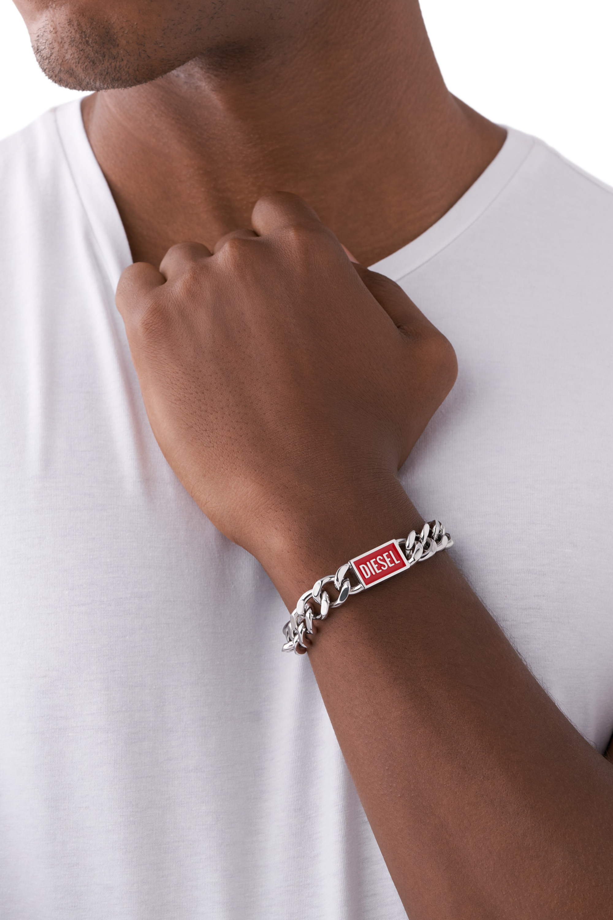 Diesel - DX1371, Bracelet chaîne en acier inoxydable avec logo Homme in Gris argenté - 3