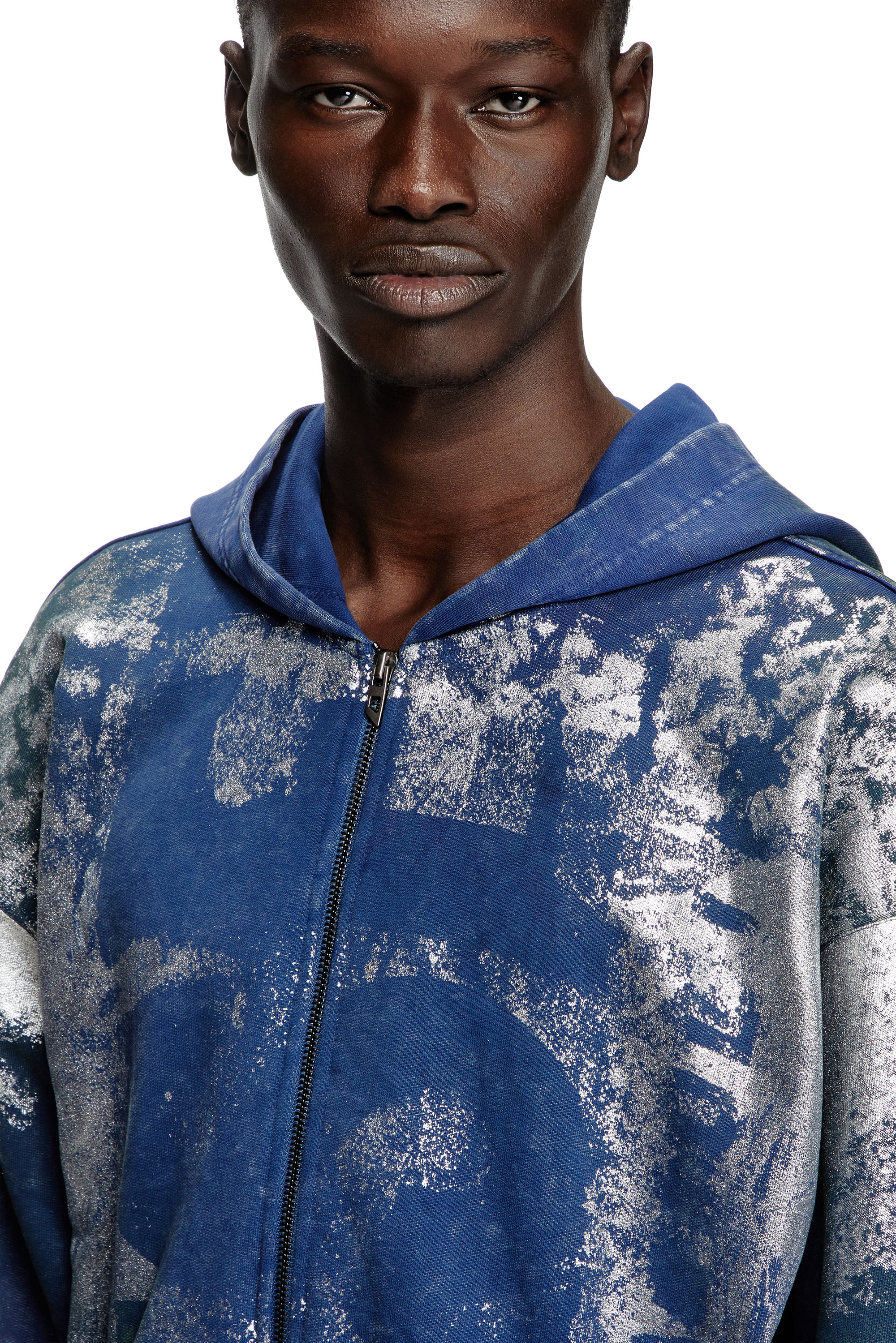 Diesel - S-LOXTY-ZIP, Sweat-shirt à capuche zippé effet vieilli Homme in Bleu - 4