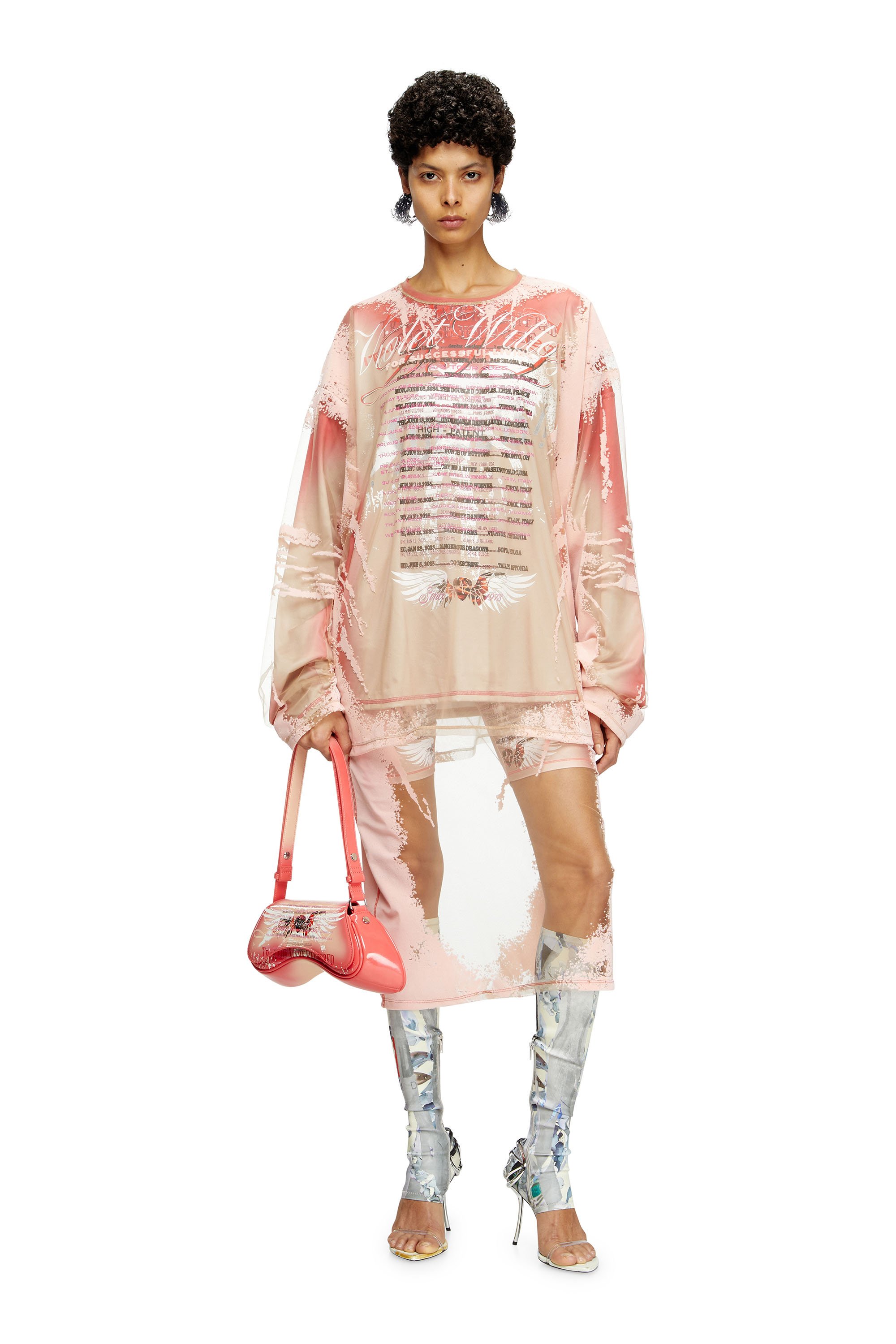 Diesel - O-LYAC, Jupe midi superposée avec imprimé paroles Femme in Rose - 2