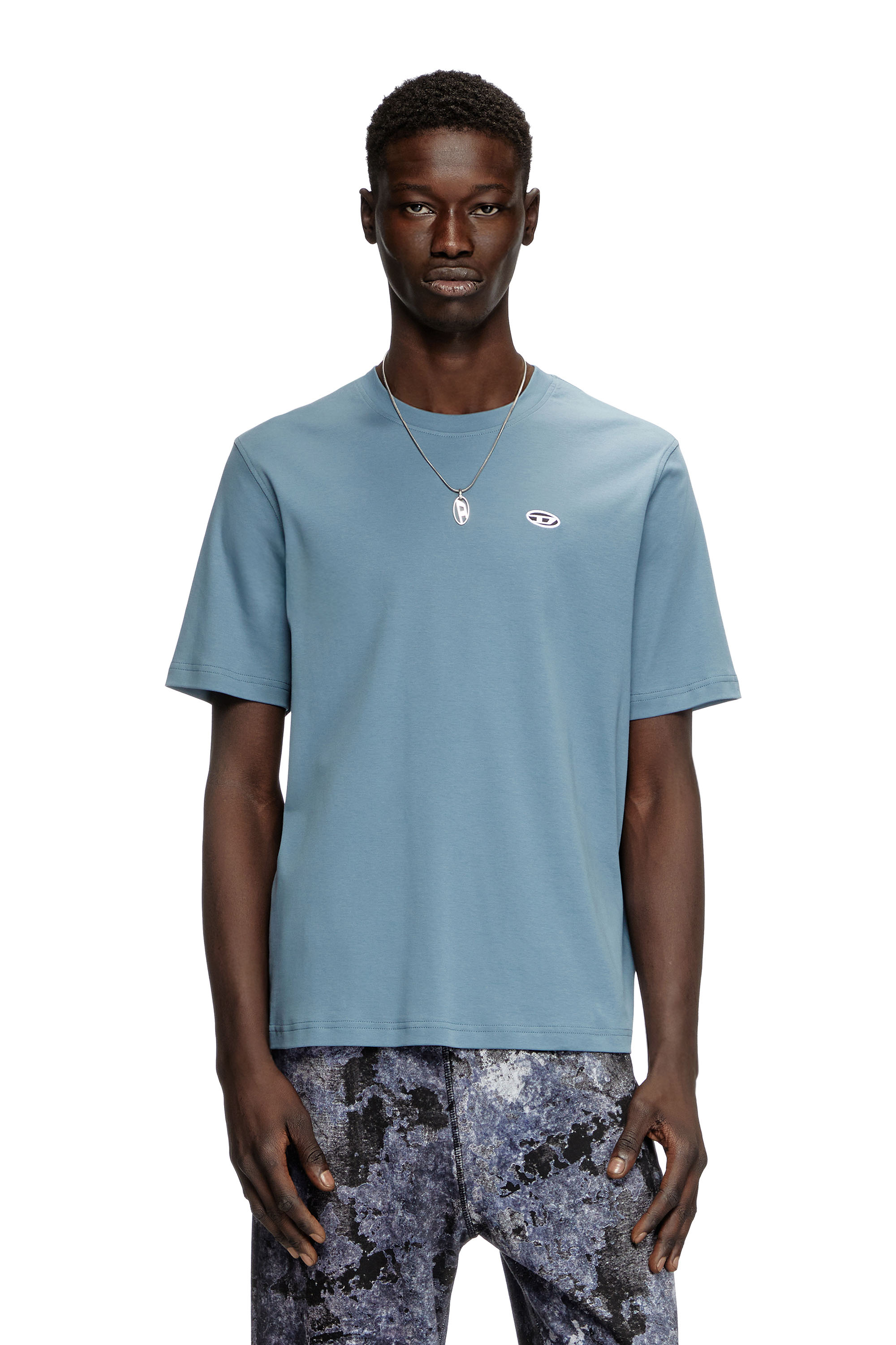 Diesel - T-ADJUST-DOVAL-PJ, Male's T-shirt with Oval D patch in Light Blue - 1