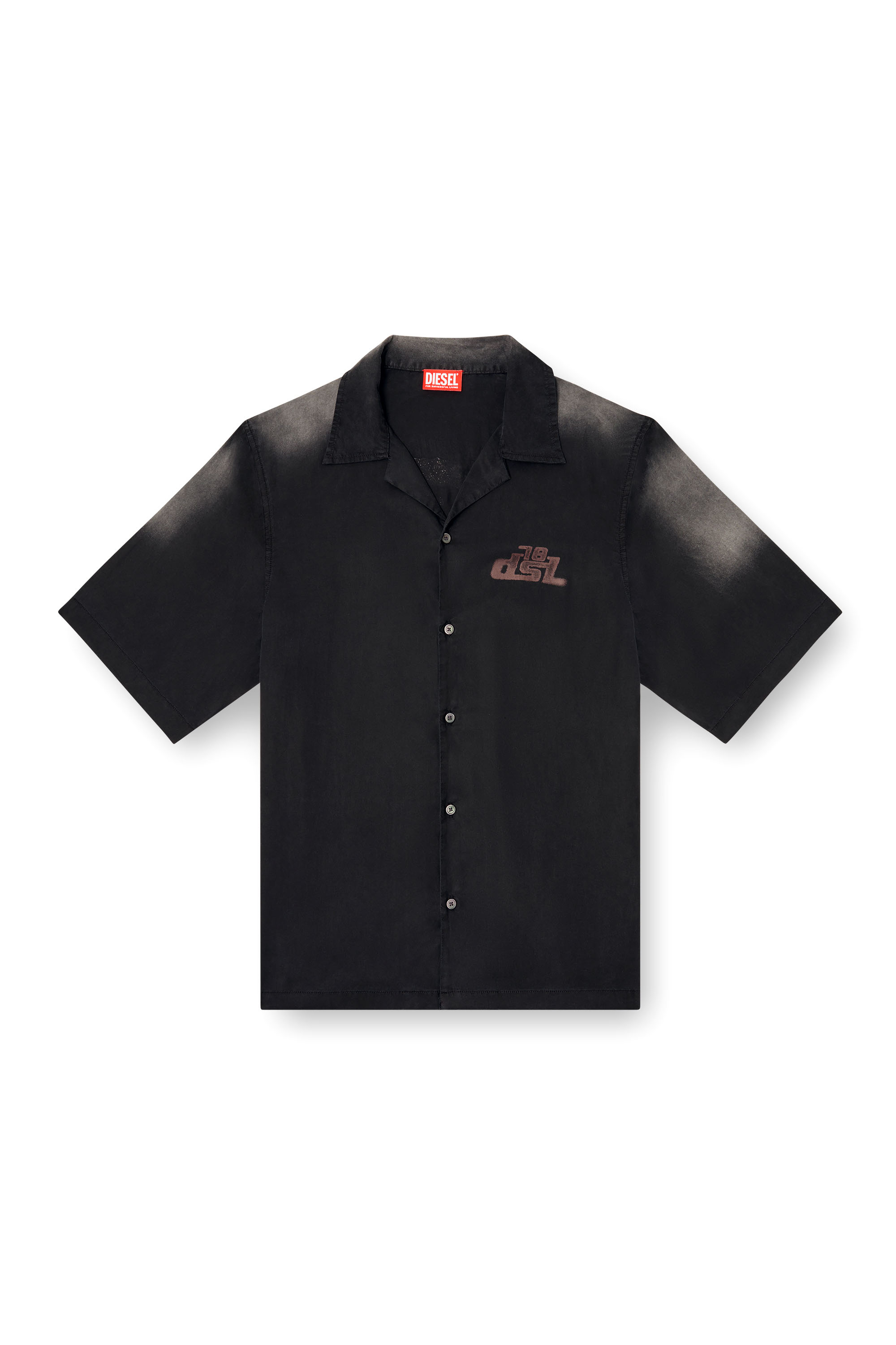 Diesel - S-ELLY, Male's Faded bowling shirt with logo prints in Black - 3