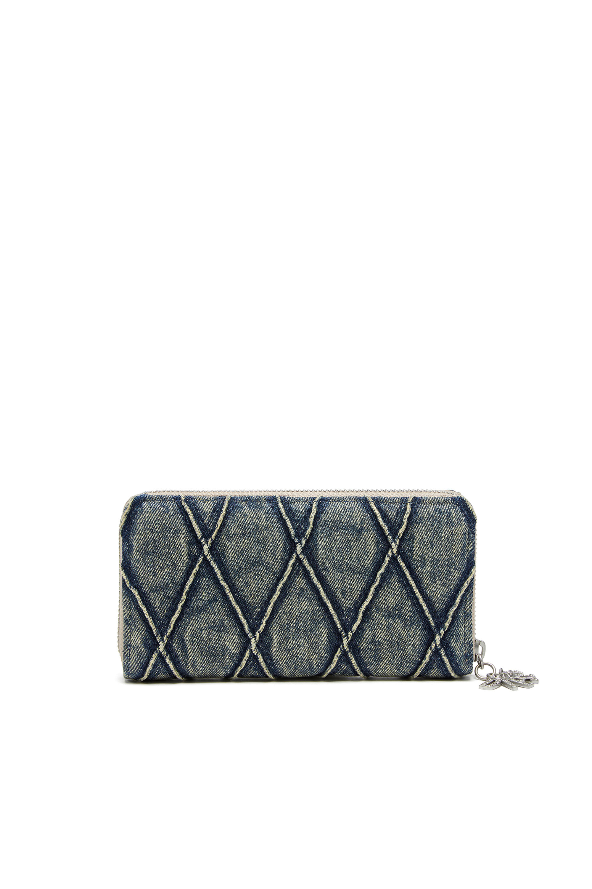 Diesel - CHARM-D CONTINENTAL ZIP L, Female's Zip wallet in Argyle quilted denim in Dark Blue - 2