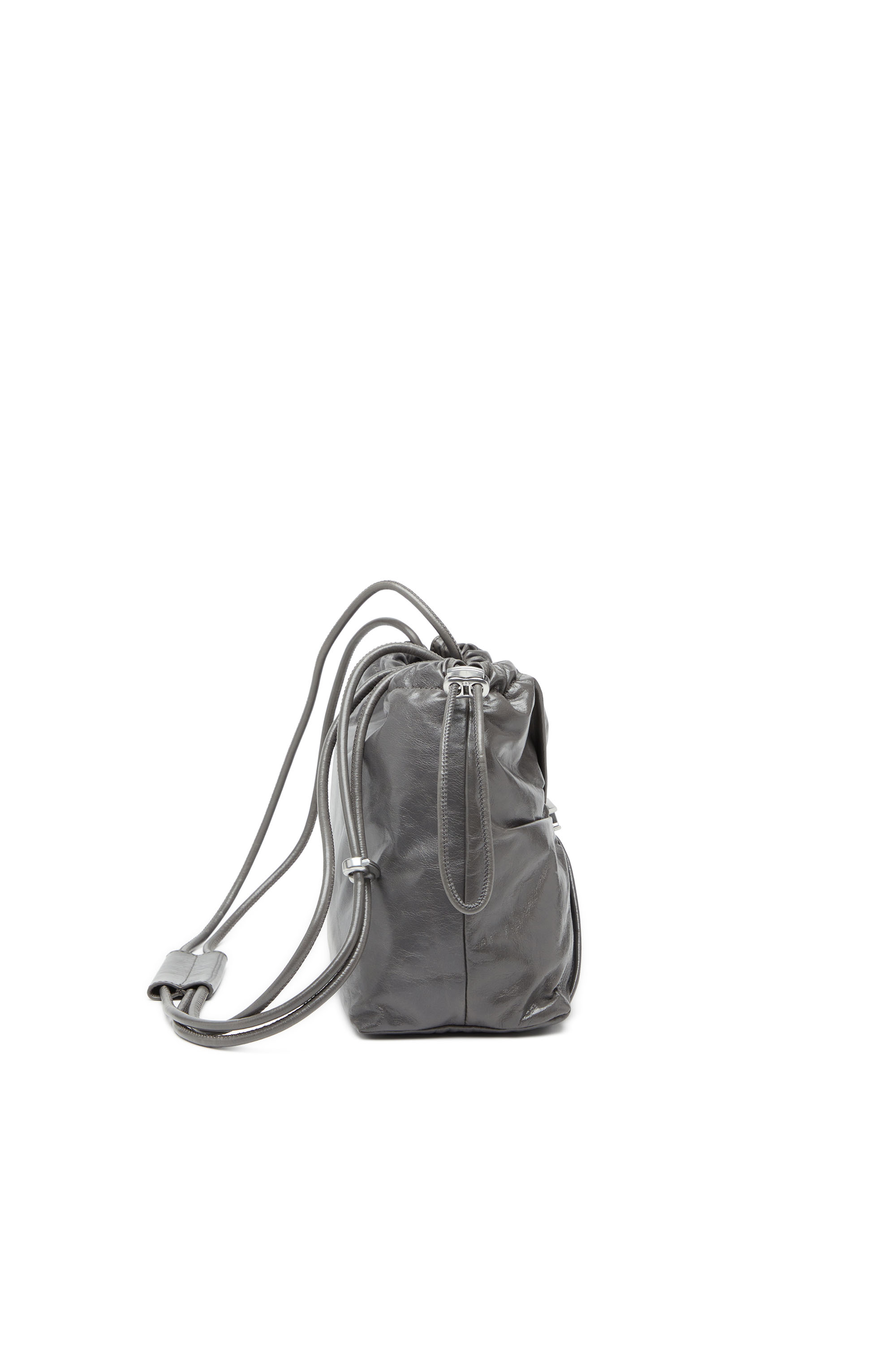 Diesel - SCRUNCH-D BUCKET, Female's Scrunch-D-Bucket bag in shiny wrinkled leather in Grey - 3