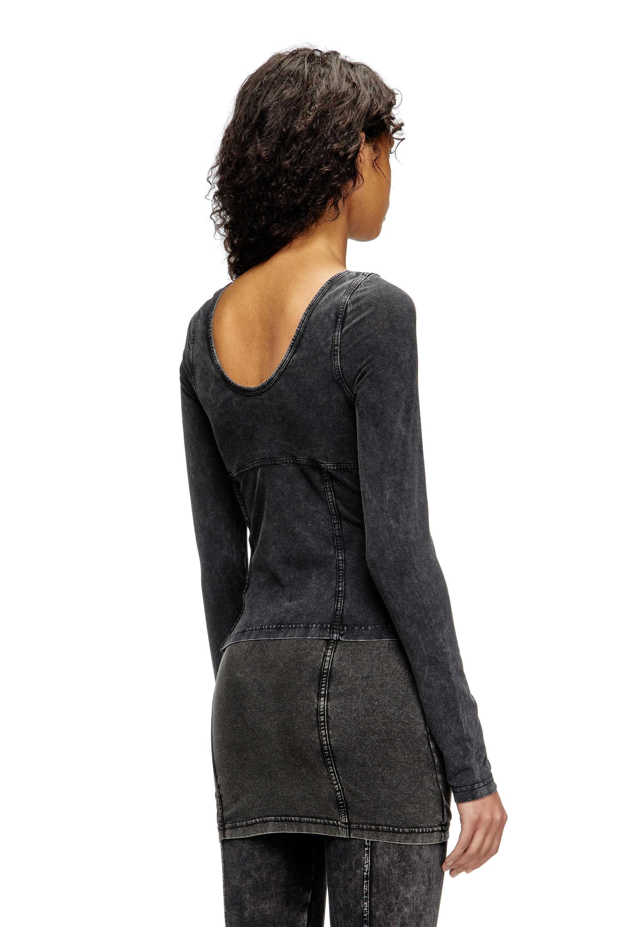 Diesel - T-ELIN, Top à manches longues à effet denim Femme in Noir - 3
