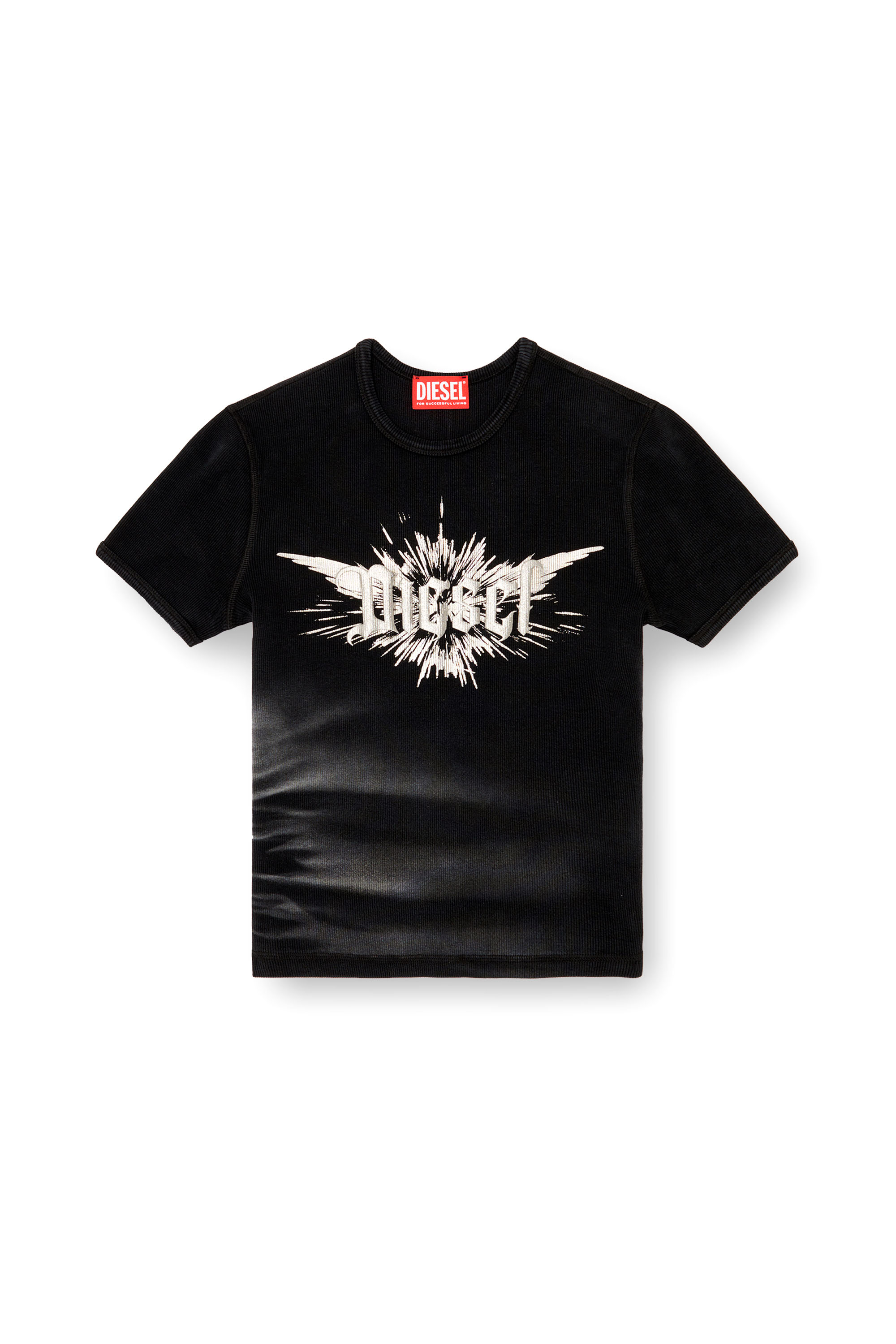 Diesel - T-ELE-LONG-P2, T-shirt avec imprimé métallisé Diesel ailé Femme in Noir - 4