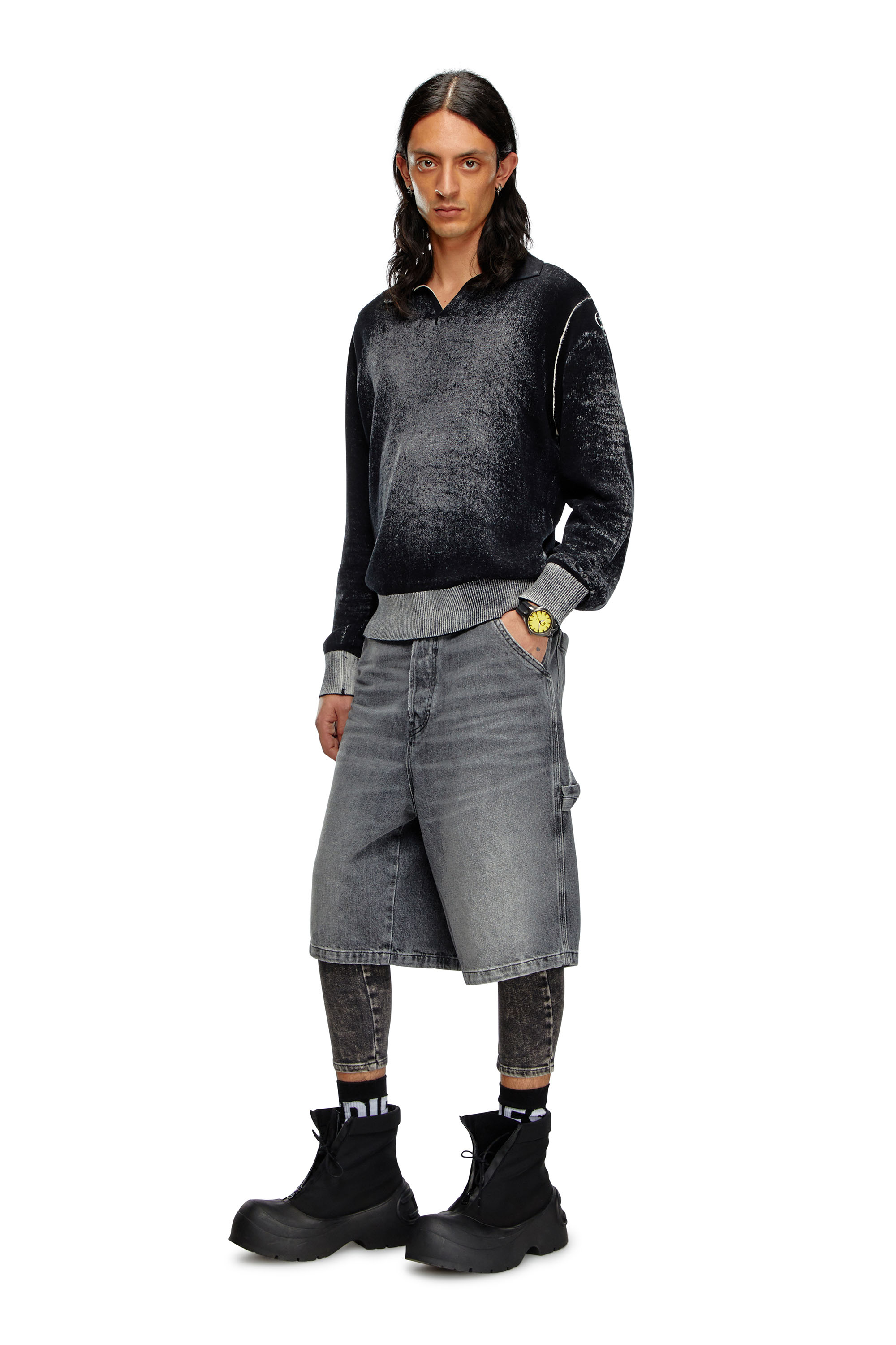 Diesel - D-LIVERY-SHORT, Male's Hemp denim utility shorts in Black - 1