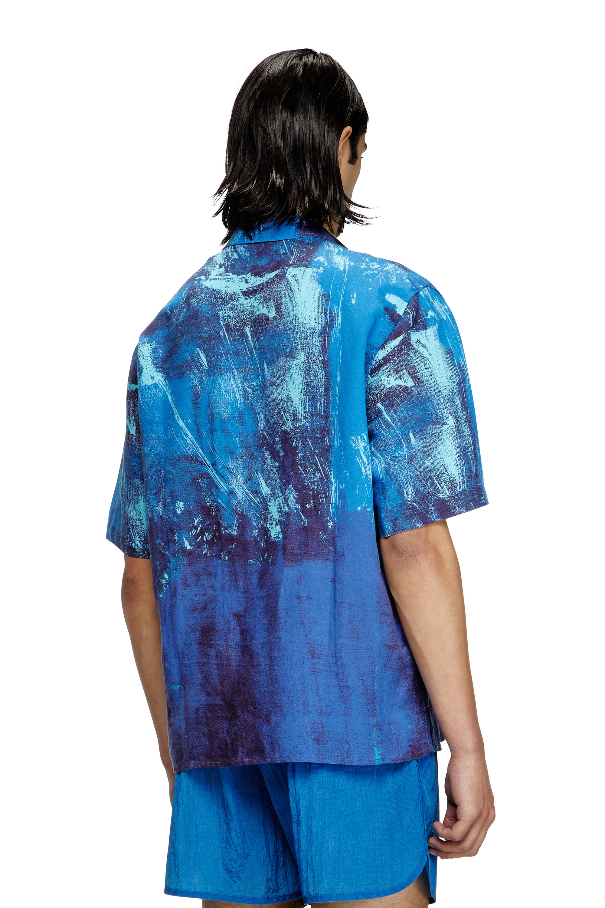 Diesel - CHARLES-D-POP, Male's Printed beach shirt in linen blend in Blue - 4