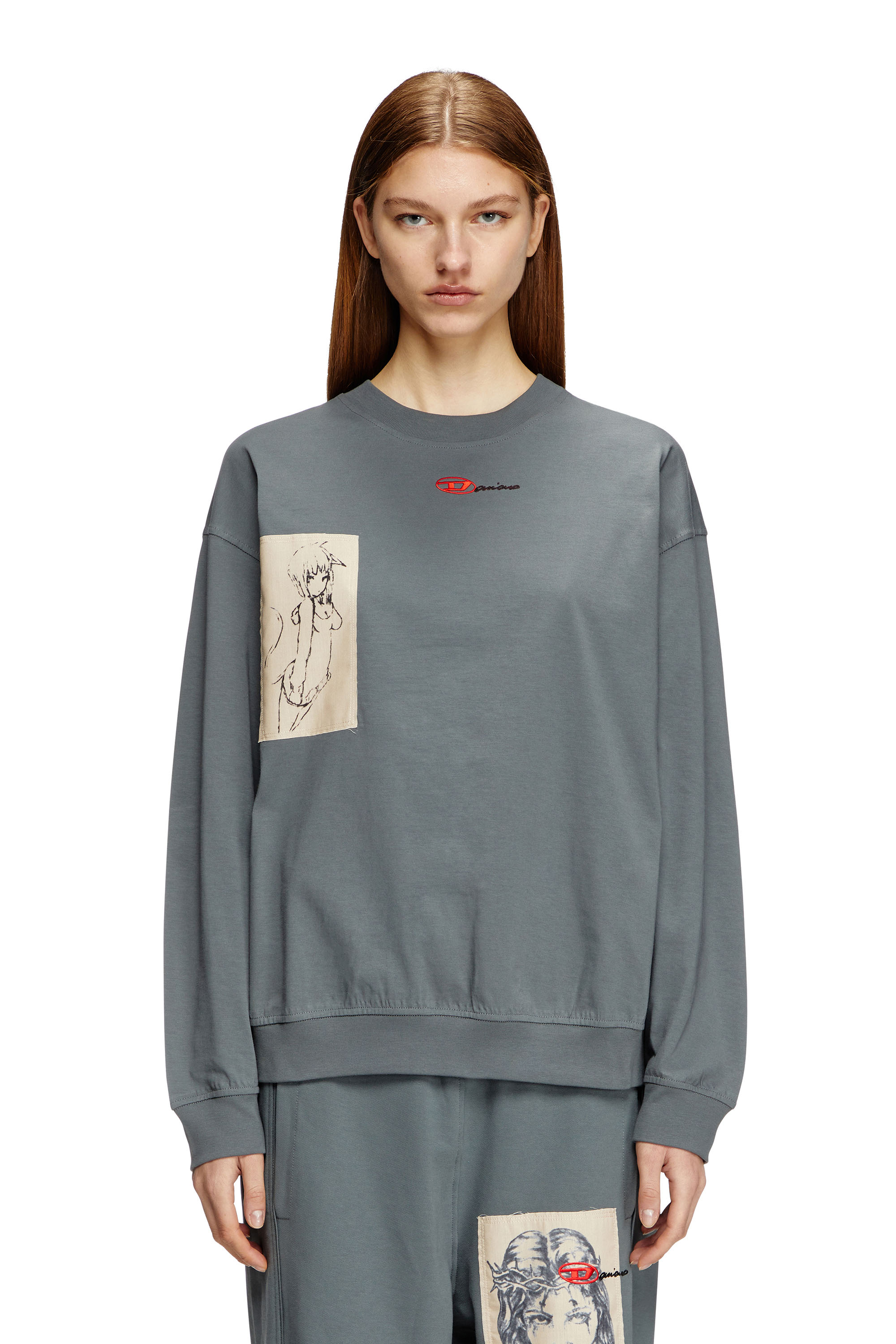Diesel - S-BOXT-LS-1P-DD, T-shirt à manches longues avec empiècements tatouage Mixte in Gris - 1