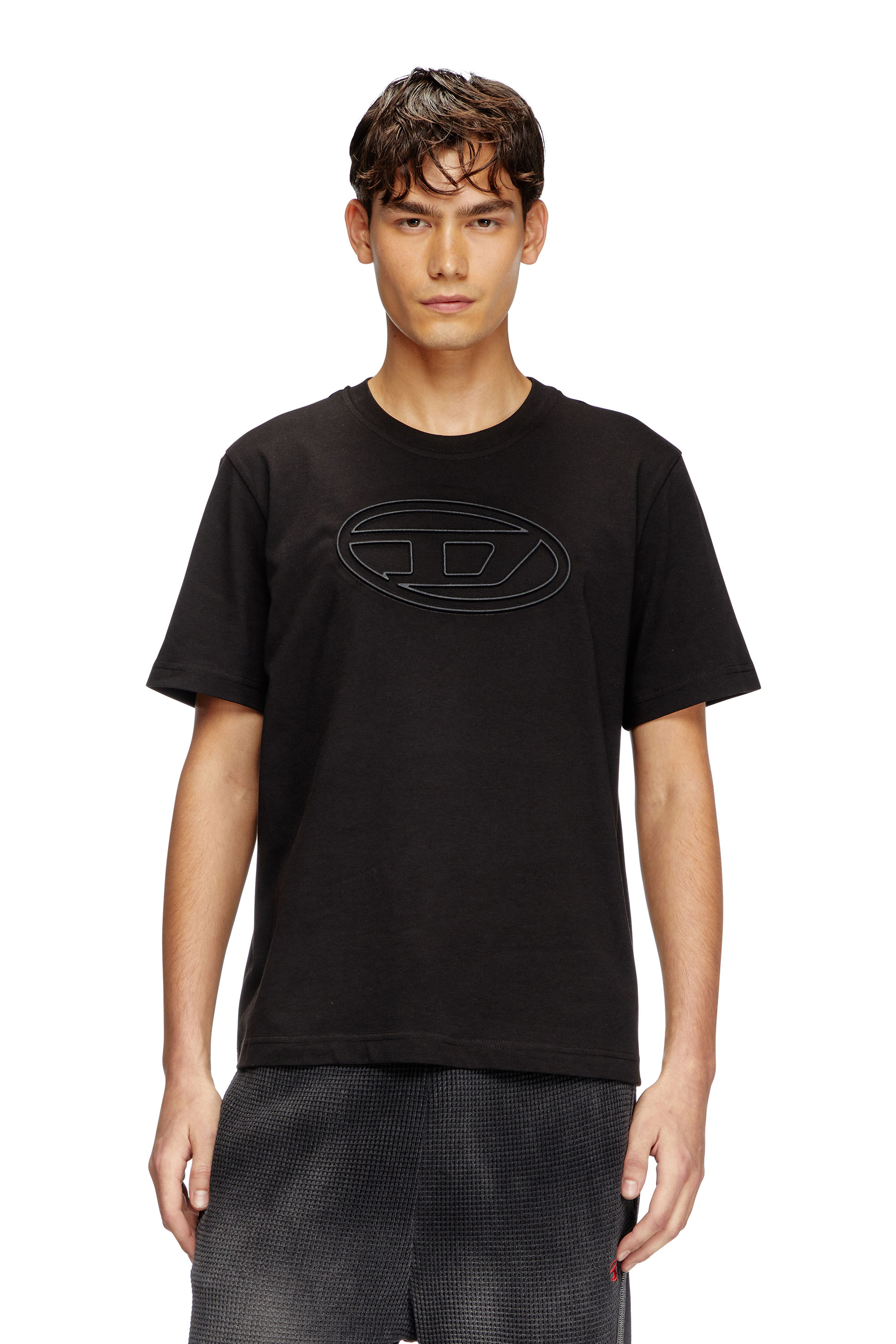 Diesel - T-ADJUST-BIGOVAL, T-shirt avec Oval D embossé Homme in Noir - 1