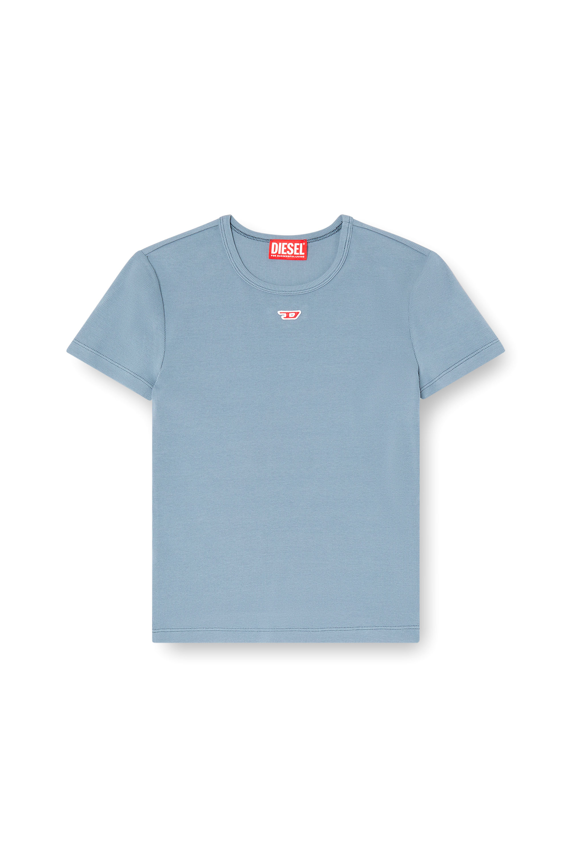 Diesel - T-ELE-LONG-D, Female's T-shirt with D logo patch in Light Blue - 4