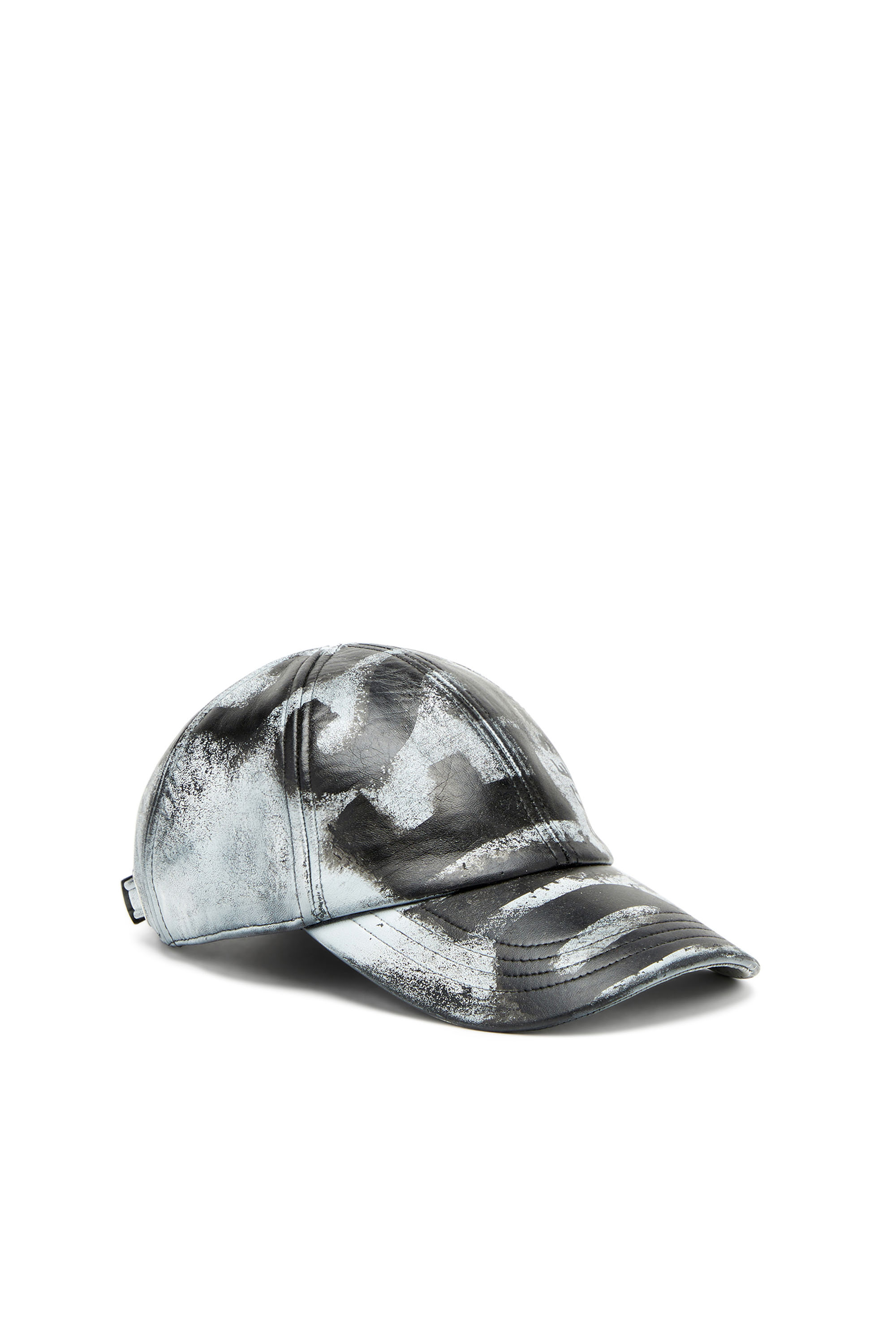 Diesel - C-BOYD, Male's Baseball cap in treated leather in Black/White - 1