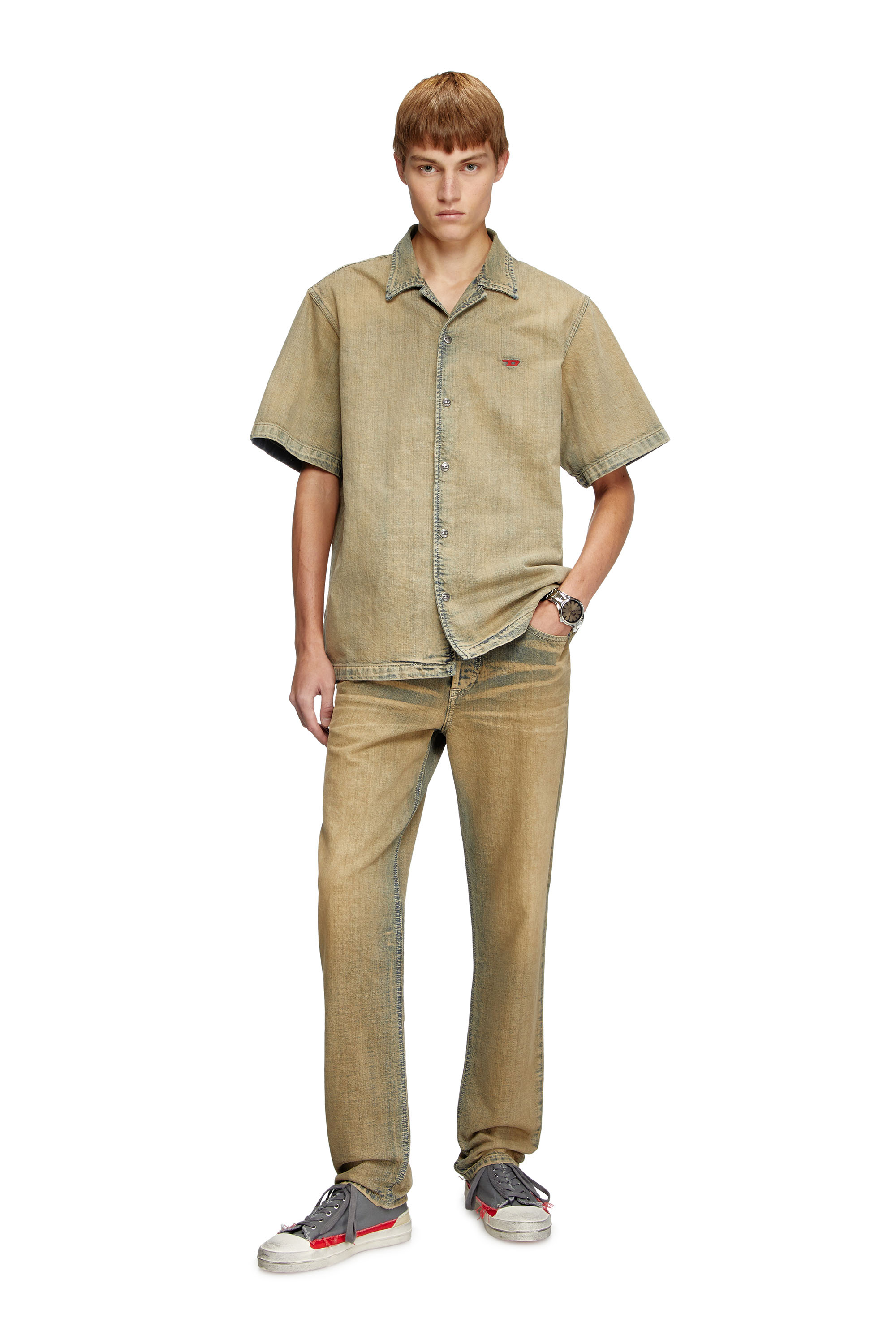 Diesel - D-NABIL-D, Chemise bowling en denim brossé doré Homme in Beige - 2