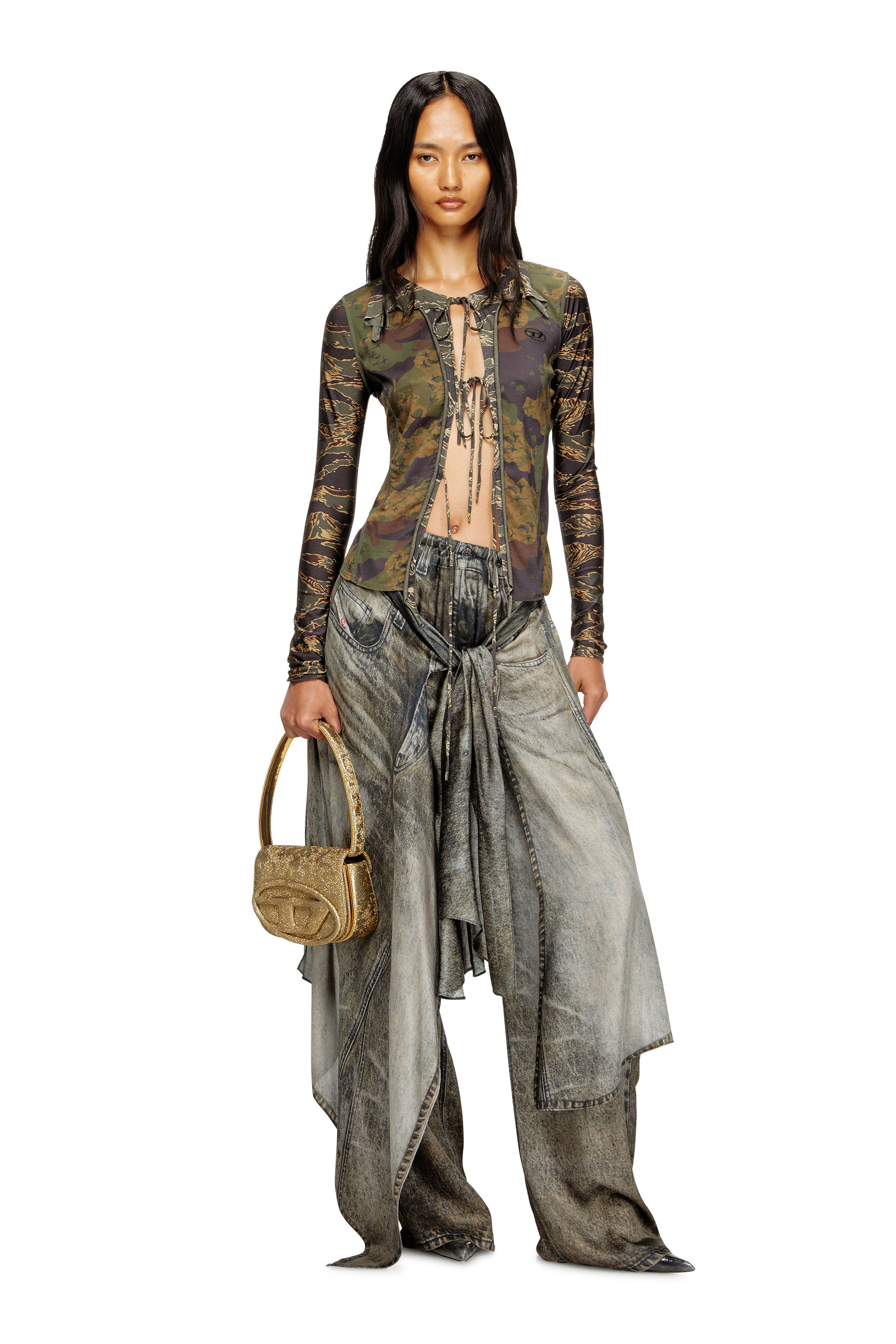 Diesel - 1DR, Female's 1DR-Iconic 1DR bag in glitter-camo Lurex in Gold - 2