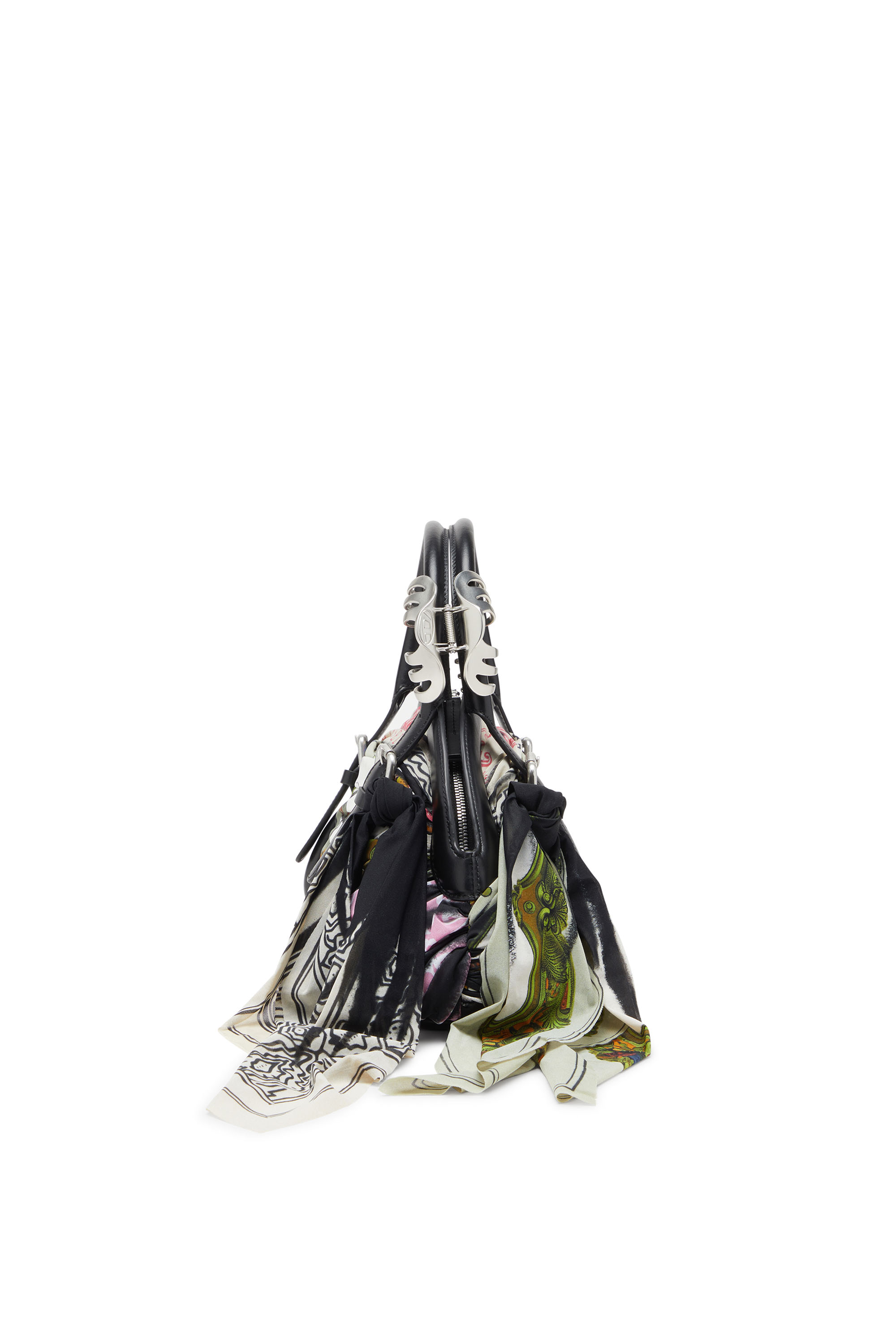 Diesel - TRASH-D TOP HANDLE, Female's Trash-D-Bandana handbag in leather and jersey in Black/White - 3