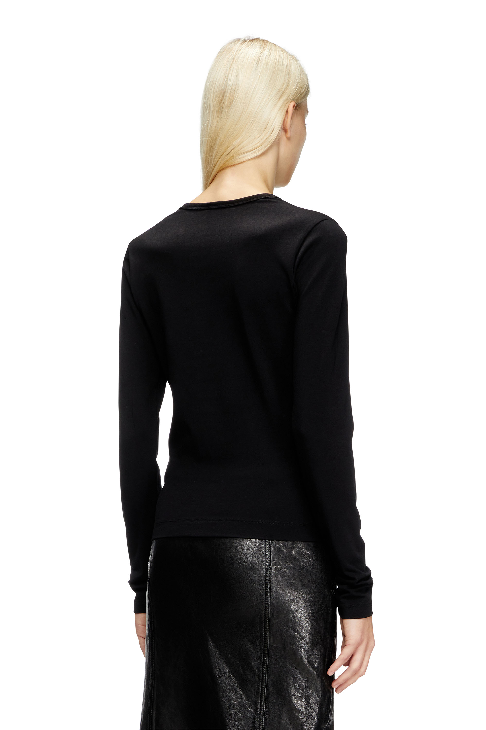Diesel - T-ANGIE-LS, Female's Long-sleeve T-shirt with cut-out logo in Black - 3